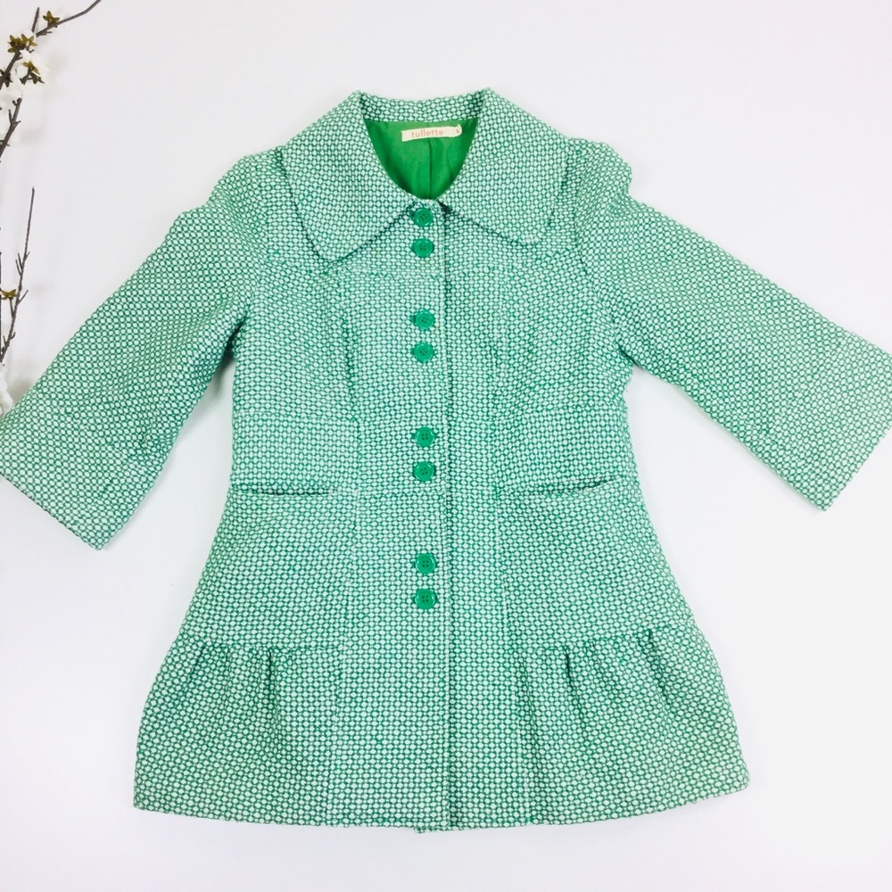 Tullette Green 3/4 Sleeve Green Babydoll Coat